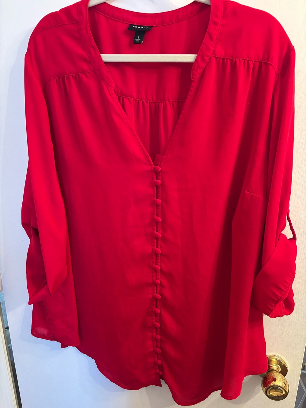 torrid Red V-Neck Covered Button Blouse